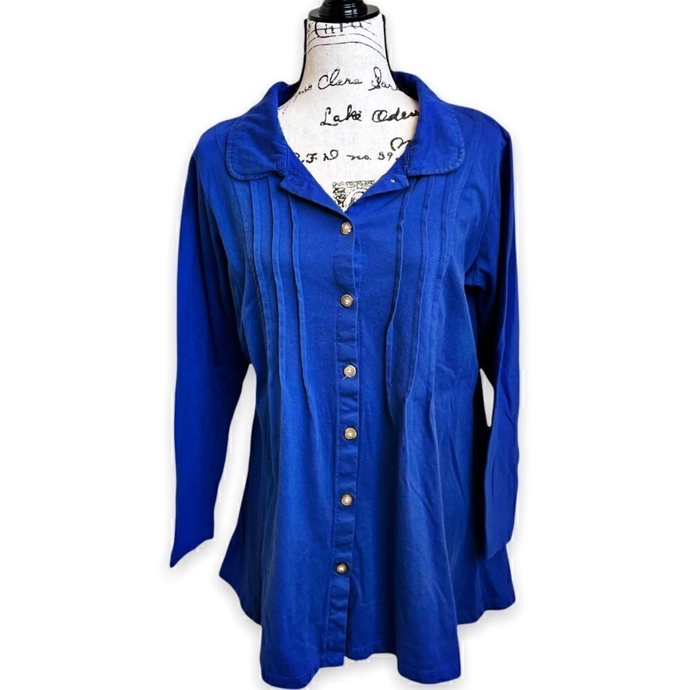 Woman Within Blue Blouse with Buttons Size M (14/16)